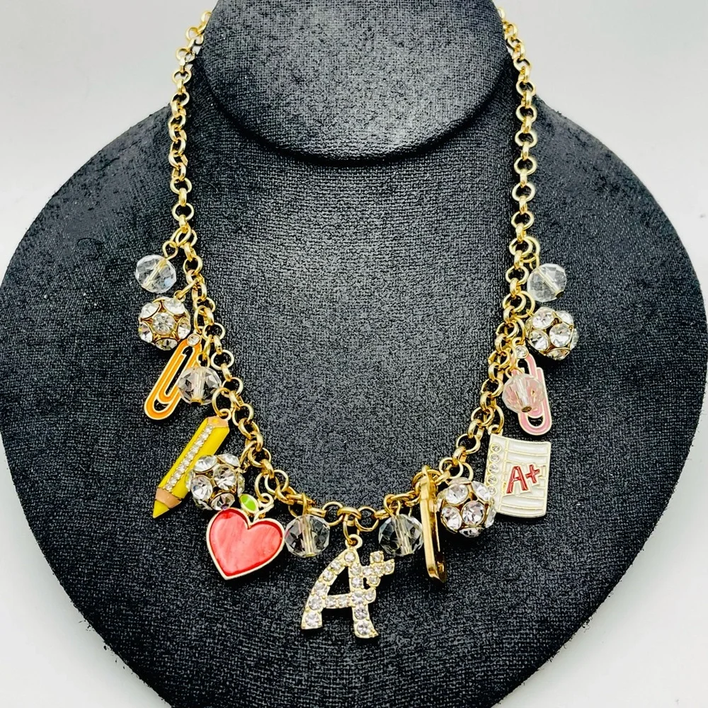 Fun Back to School Charm Necklace With Book Ruler Paper Perfect For Teachers - Picture 8 of 15